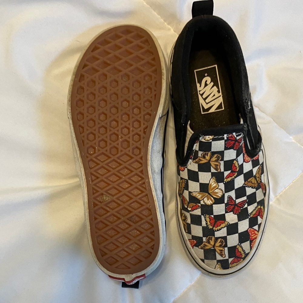 Vans Kids Slip-On Sneakers - Black, White, and Multicolor Butterfly - Picture 4 of 9